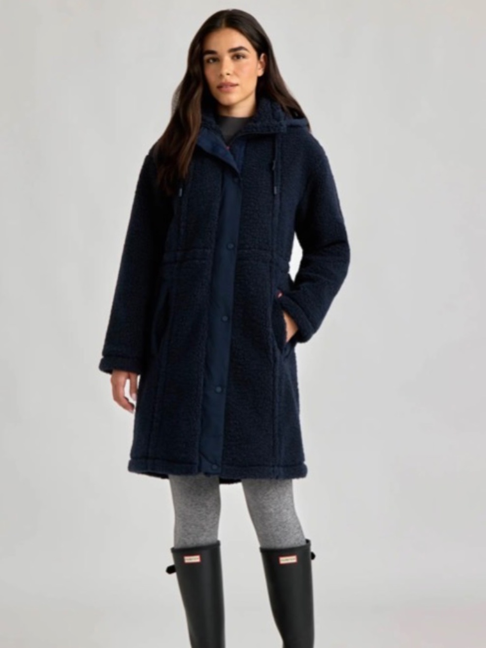 NWT Hunter Iris High-Pile Fleece Longline Coat Midnight Navy Small